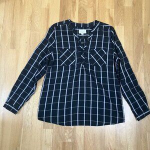 Weatherproof Vintage Black & White Plaid Long-Sleeve Button Front Blouse Size L